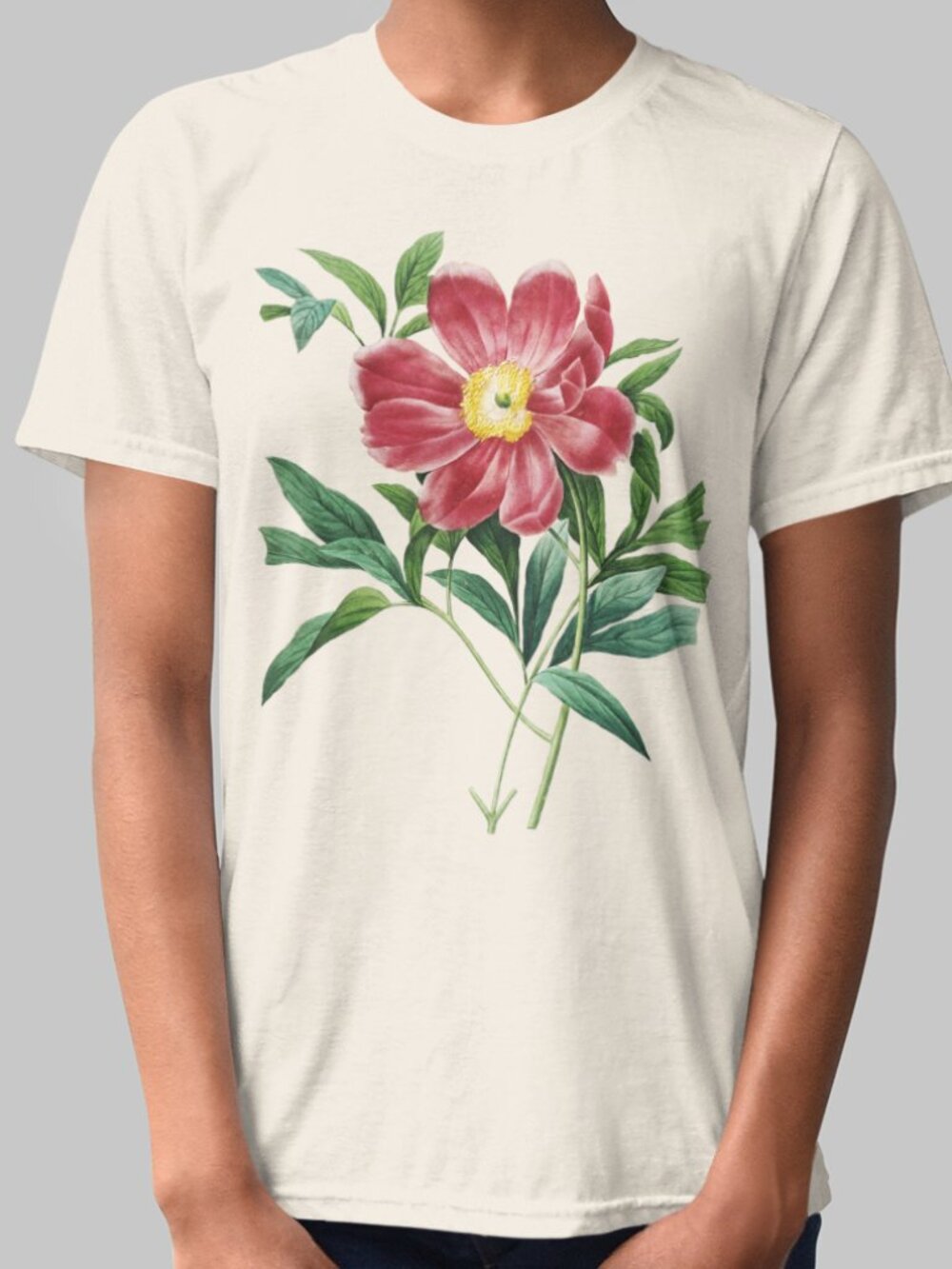 Peony Vintage Floral Print Short Sleeve Graphic Tee T-shirt S-XXL